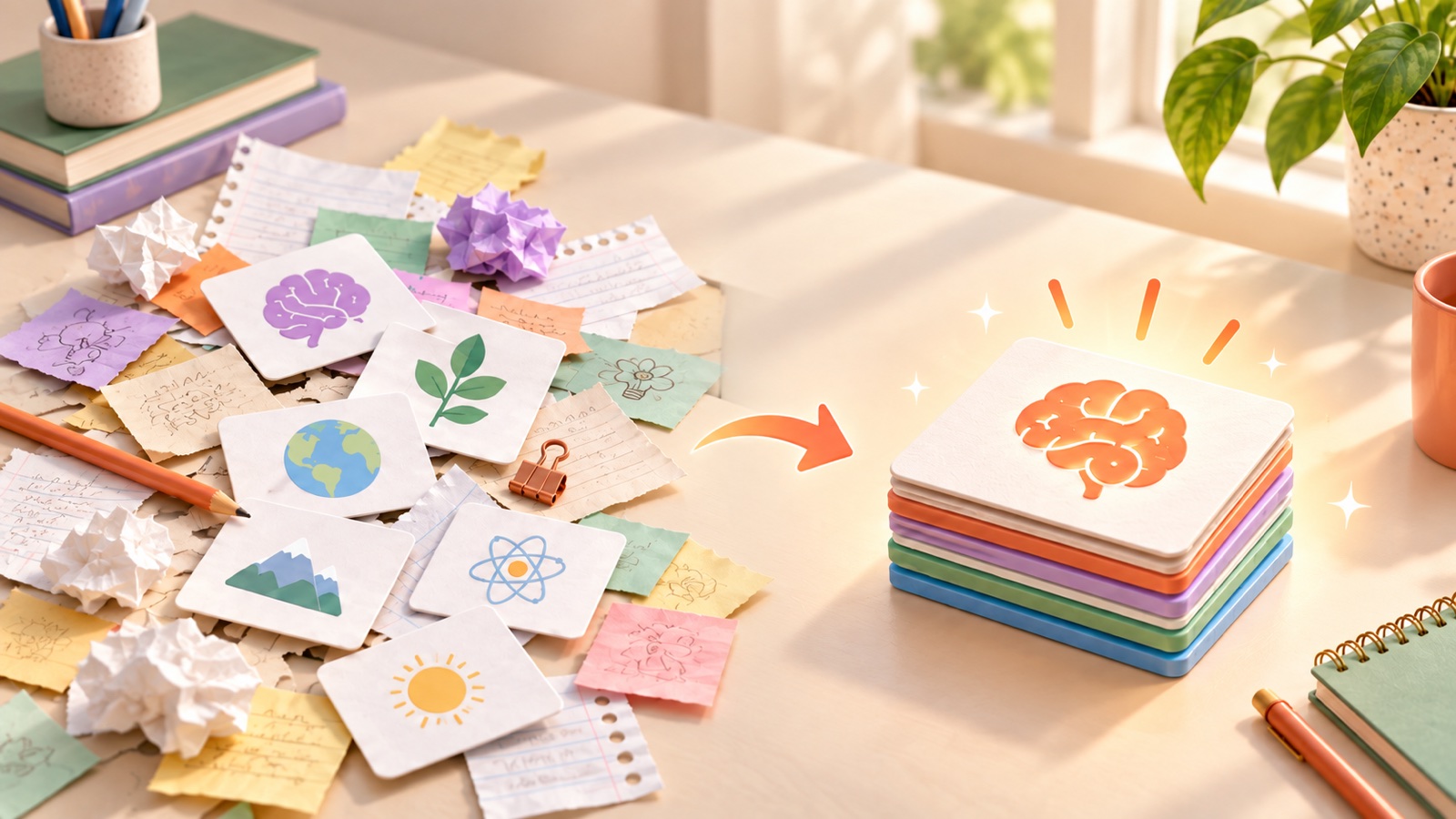 Ghi chú rời rạc được chuyển thành một bộ flashcard ngăn nắp
