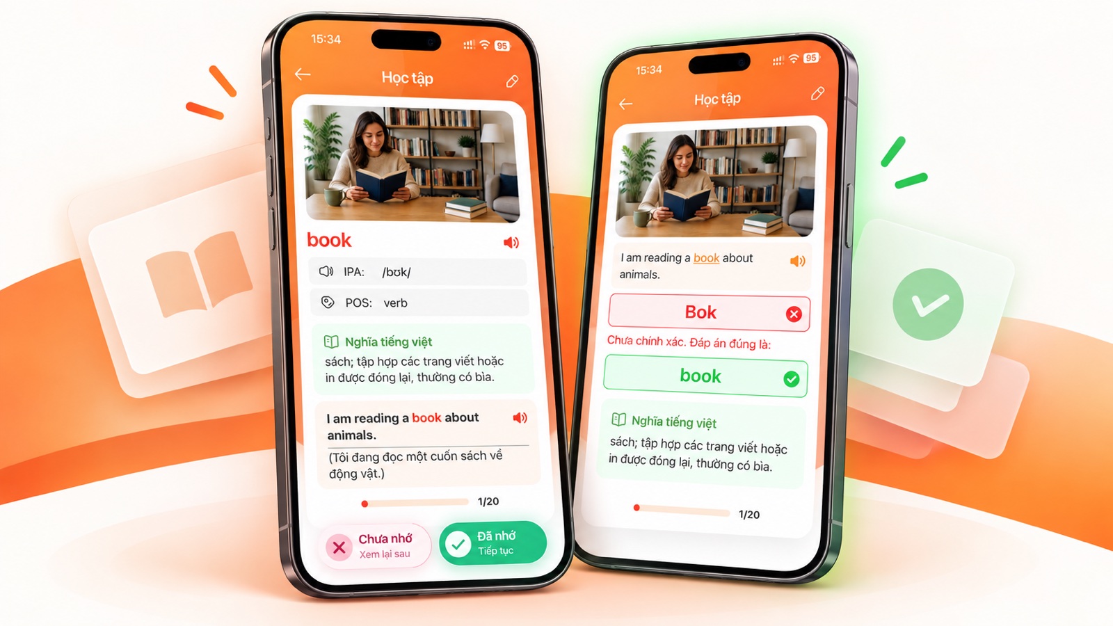 Hai chế độ học flashcard cơ bản và điền vào chỗ trống
